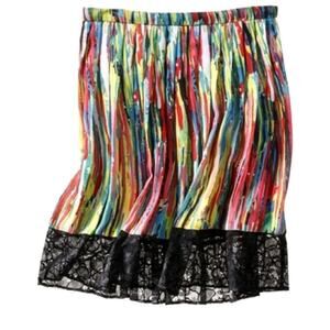 Prabal Gurung Pleated Skirt Lace Paint Brush Print A-Line Colorful Sz 10 BOHO